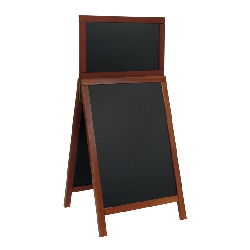 Load image into Gallery viewer, Securit Chalkboard Set - Deluxe Large Rubberwood Pavement Board in Mahogany 120 cm - Board + Waterproof Markers + Cleaner - in use
