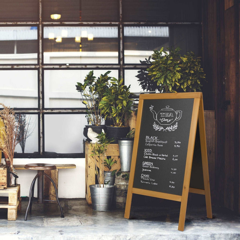 Load image into Gallery viewer, Securit Lit Pavement Sign Set - Deluxe Large Rubberwood Pavement Board in Teak 120 cm - Board + LED Lamp + Wind Stopper + Markers
