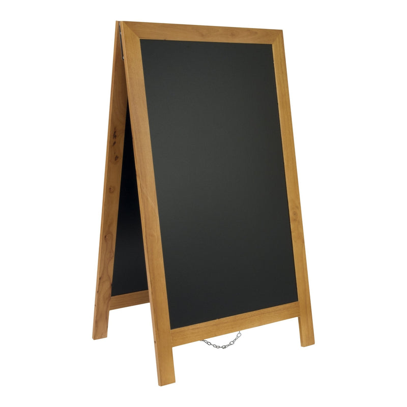 Load image into Gallery viewer, Securit Chalkboard Set - Deluxe Large Rubberwood Pavement Board in Teak 120 cm - Board + Waterproof Markers + Cleaner
