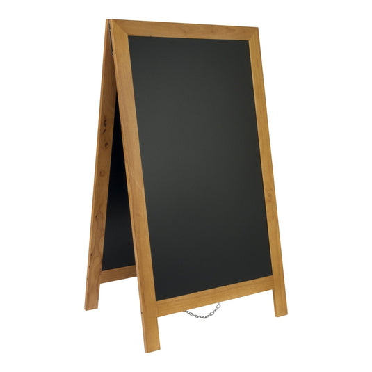 Securit Chalkboard Set - Deluxe Large Rubberwood Pavement Board in Teak 120 cm - Board + Waterproof Markers + Cleaner