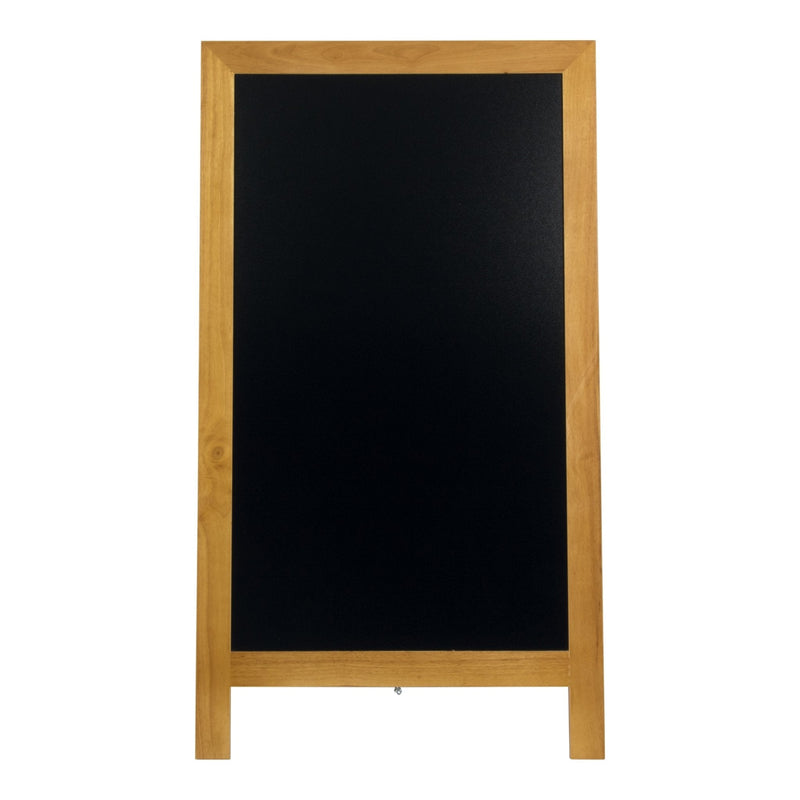 Load image into Gallery viewer, Securit Chalkboard Set - Deluxe Large Rubberwood Pavement Board in Teak 120 cm - Board + Waterproof Markers + Cleaner - in use
