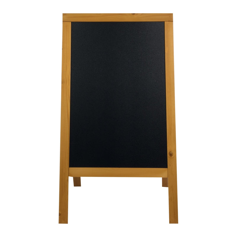 Load image into Gallery viewer, Securit Chalkboard Set - Woody Large Pinewood Pavement Board in Teak 120 cm - Board + Waterproof Markers + Cleaner - in use
