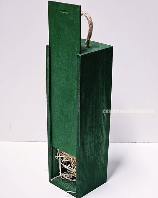 Sliding Lid Bottle Box - Single Green x25 Custom Wood Designs __label: Multibuy Bottle Box Bottle Boxes gift box Gift Boxes Single bottle box wooden Box default-title-sliding-lid-bottle-box-single-green-x25-52616548319575