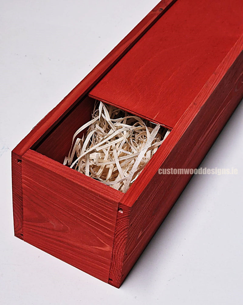 Load image into Gallery viewer, Sliding Lid Bottle Box - Single Red x25 Custom Wood Designs __label: Multibuy Bottle Box Bottle Boxes gift box Gift Boxes Single bottle box wooden Box default-title-sliding-lid-bottle-box-single-red-x25-52616568013143

