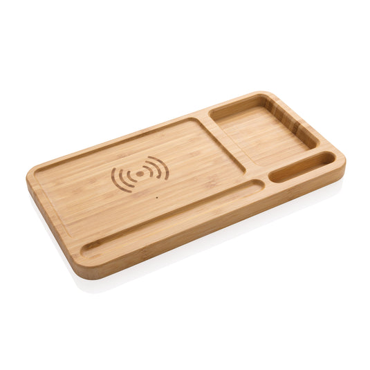 Wooden bamboo desk organiser 10W wireless charger pack of 25 Custom Wood Designs __label: Multibuy default-title-wooden-bamboo-desk-organiser-10w-wireless-charger-pack-of-25-53613171835223