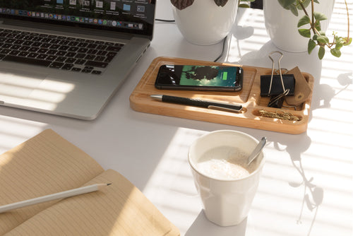 Wooden bamboo desk organiser 10W wireless charger pack of 25 Custom Wood Designs __label: Multibuy default-title-wooden-bamboo-desk-organiser-10w-wireless-charger-pack-of-25-53613174751575