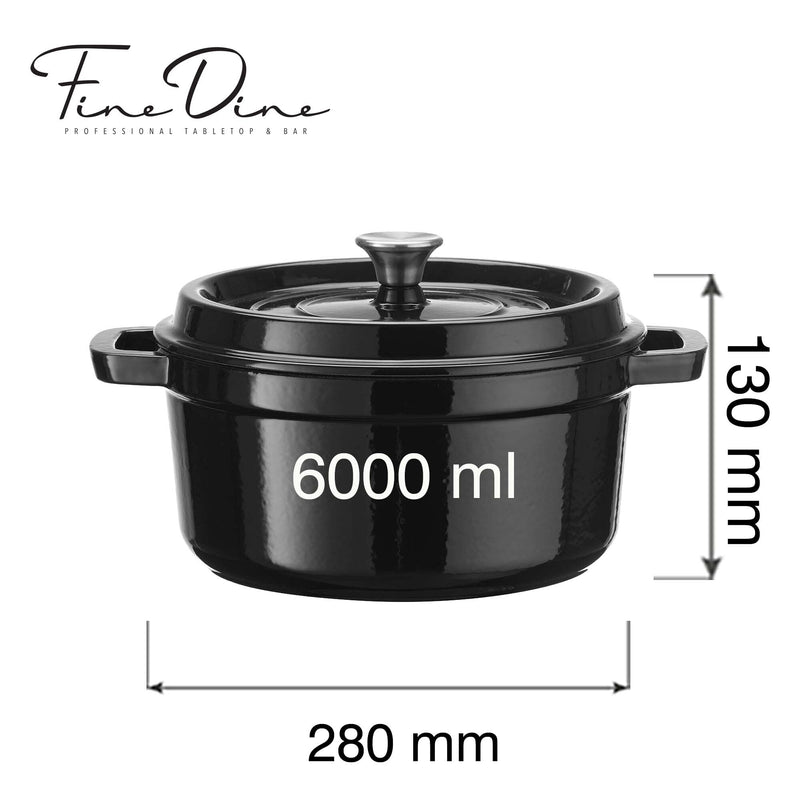 Load image into Gallery viewer, Enamelled cast iron casserole - kitchen / buffet, black, 280mm - Custom Wood DesignsBlack enamelled cast iron casserole by Fine Dine, 280mm, ideal for kitchen or buffet use, showcasing a sturdy, glossy finish.cast iron pot626948
