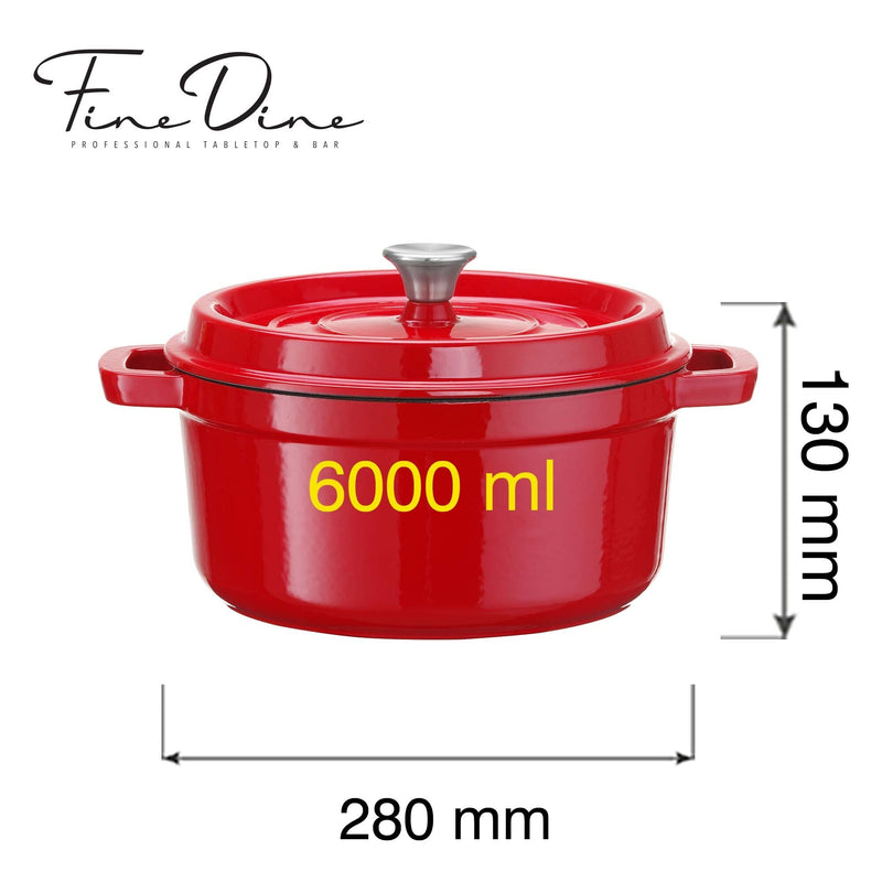 Load image into Gallery viewer, Enamelled cast iron casserole - kitchen / buffet, red, 280mm - Custom Wood DesignsRed enamelled cast iron casserole from Fine Dine, 280mm, ideal for baking, roasting, and serving in the kitchen or buffet.cast iron pot626924
