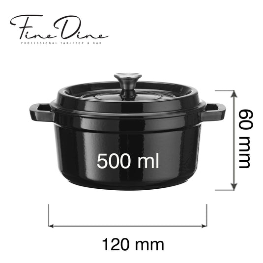 Enamelled cast iron casserole - singleportion / appetizer, black, 120mm - Custom Wood DesignsBlack enamelled cast iron casserole by Fine Dine, 120mm, single-portion pot ideal for appetizers and small dishes.cast iron pot626931