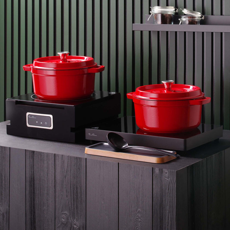 Load image into Gallery viewer, Enamelled cast iron casserole - singleportion / appetizer, black, 120mm - Custom Wood DesignsBlack enameled cast iron casserole by Fine Dine, 120mm single-serving pot ideal for appetizers or small dishes.cast iron pot626931

