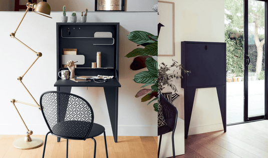 Fermob Face à Face wall-mounted writing desk with cactus design, sleek wooden surface and modern wall-mounting hardware.