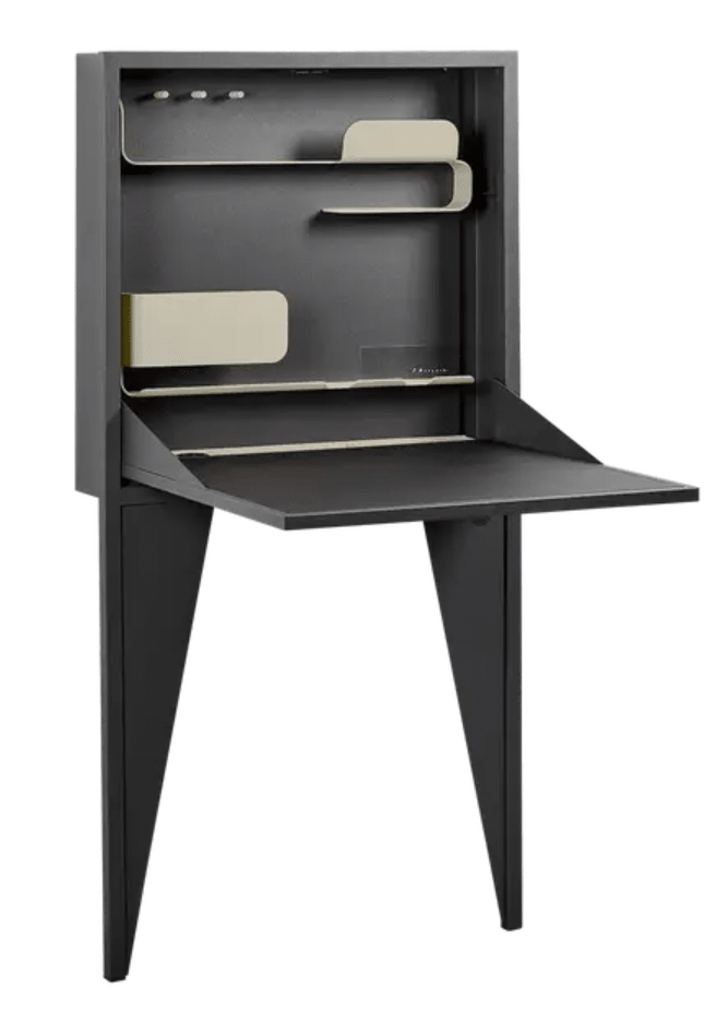 Load image into Gallery viewer, Wall-mounted Fermob Face à Face writing desk in Cley Grey, featuring a sleek, modern design with a spacious surface for work or study.
