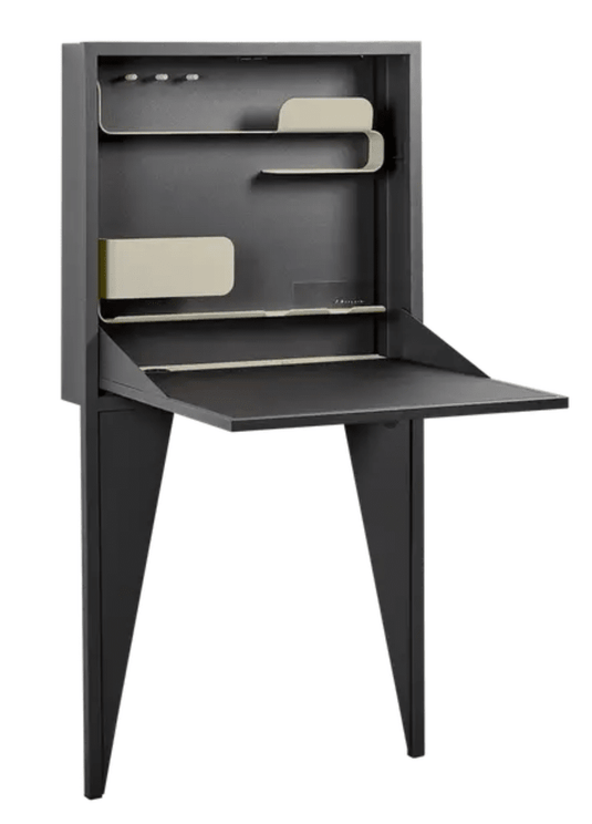 Wall-mounted Fermob Face à Face writing desk in Cley Grey, featuring a sleek, modern design with a spacious surface for work or study.