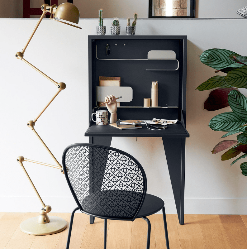 Load image into Gallery viewer, Wall-mounted Fermob Face à Face writing desk with a honey-colored wooden surface and sleek modern design.
