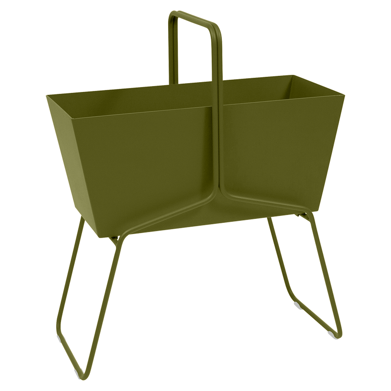 Load image into Gallery viewer, Fermob Basket High Planter in Pesto Green – raised garden planter in powder-coated steel
