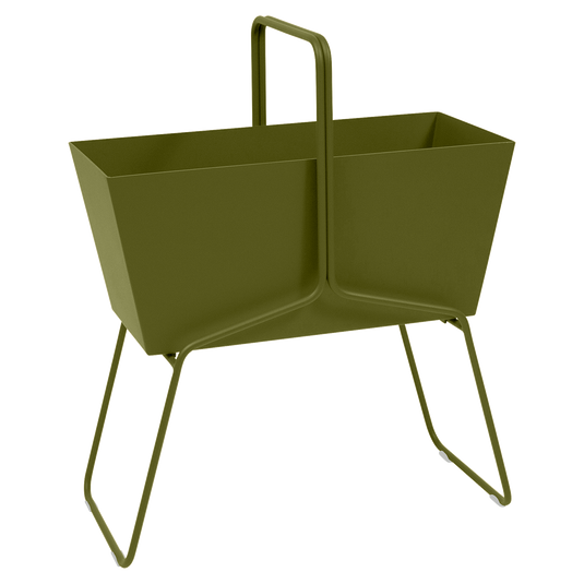 Fermob Basket High Planter in Pesto Green – raised garden planter in powder-coated steel