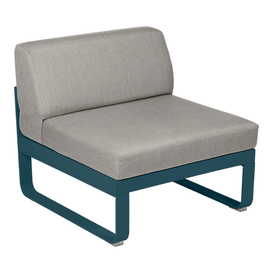 Fermob Bellevie 1-Seater Central Module – Acapulco Blue frame with Grey Taupe fabric cushions