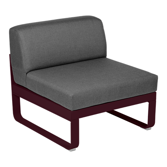Fermob Bellevie 1-Seater Central Module – Black Cherry frame with Graphite Grey fabric cushions