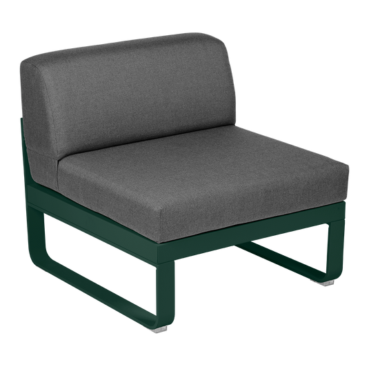 Fermob Bellevie 1-Seater Central Module – Cedar Green frame with Graphite Grey fabric cushions