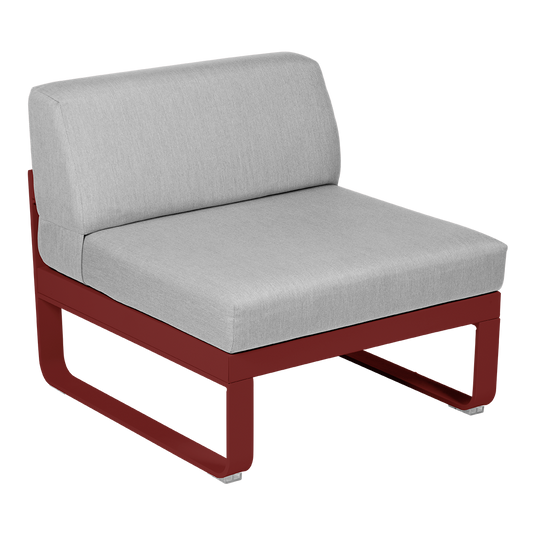 Fermob Bellevie 1-Seater Central Module – Chilli frame with Flannel Grey fabric cushions
