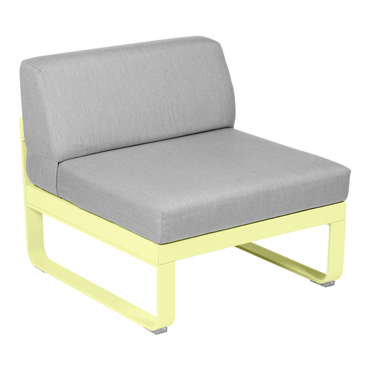 Fermob Bellevie 1-Seater Central Module – Frosted Lemon frame with Flannel Grey fabric cushions