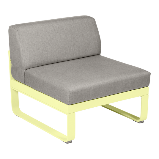 Fermob Bellevie 1-Seater Central Module – Frosted Lemon frame with Grey Taupe fabric cushions