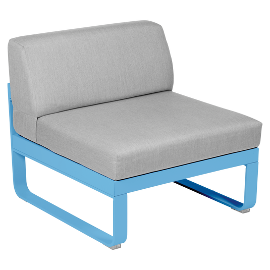 Fermob Bellevie 1-Seater Central Module – Maya Blue frame with Flannel Grey fabric cushions