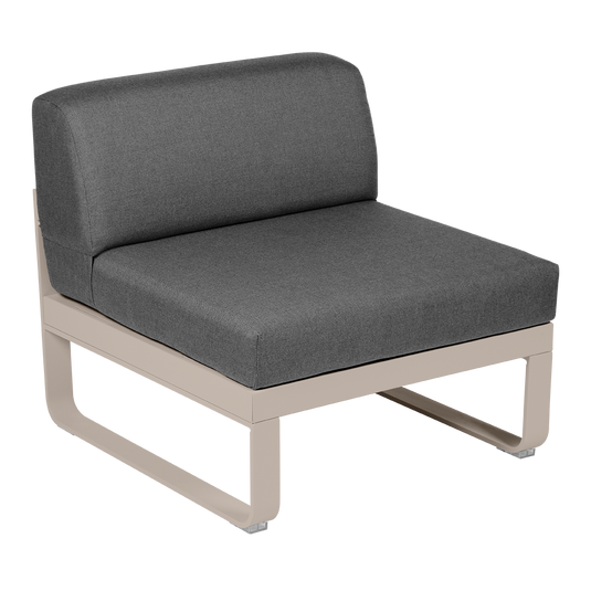 Fermob Bellevie 1-Seater Central Module – Nutmeg frame with Graphite Grey fabric cushions