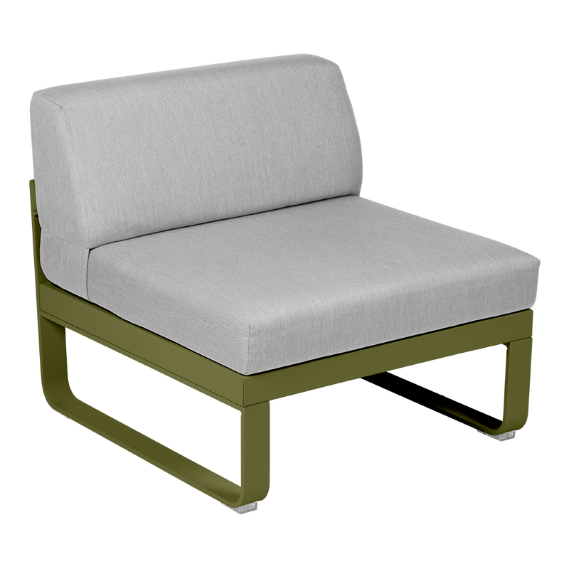 Load image into Gallery viewer, Fermob Bellevie 1-Seater Central Module – Pesto Green frame with Flannel Grey fabric cushions
