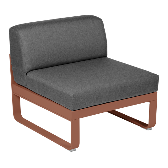 Fermob Bellevie 1-Seater Central Module – Red Ochre frame with Graphite Grey fabric cushions