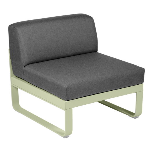 Fermob Bellevie 1-Seater Central Module – Willow Green frame with Graphite Grey fabric cushions