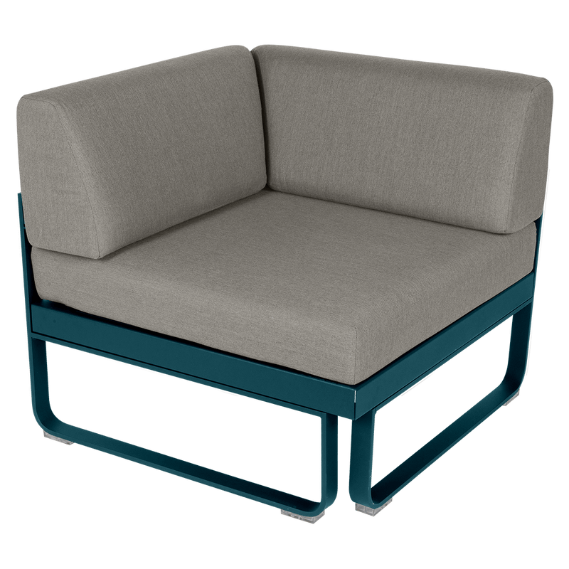 Load image into Gallery viewer, Fermob Bellevie 1-Seater Corner Module – Acapulco Blue frame with Grey Taupe fabric cushions
