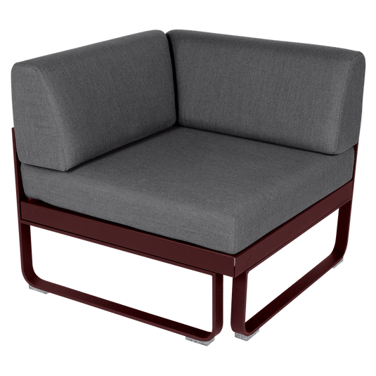 Fermob Bellevie 1-Seater Corner Module – Black Cherry frame with Graphite Grey fabric cushions