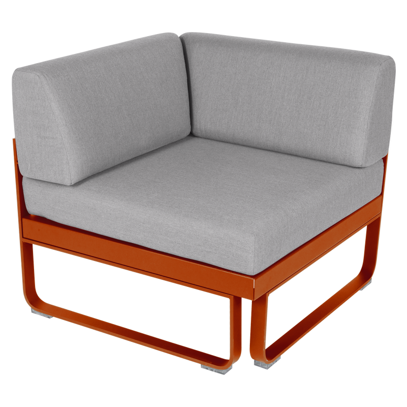 Load image into Gallery viewer, Fermob Bellevie 1-Seater Corner Module – Candied Orange frame with Flannel Grey fabric cushions
