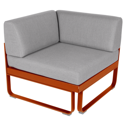 Fermob Bellevie 1-Seater Corner Module – Candied Orange frame with Flannel Grey fabric cushions