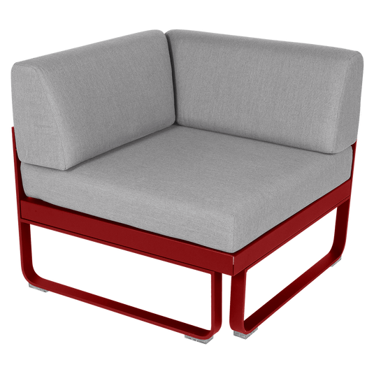 Fermob Bellevie 1-Seater Corner Module – Chilli frame with Flannel Grey fabric cushions
