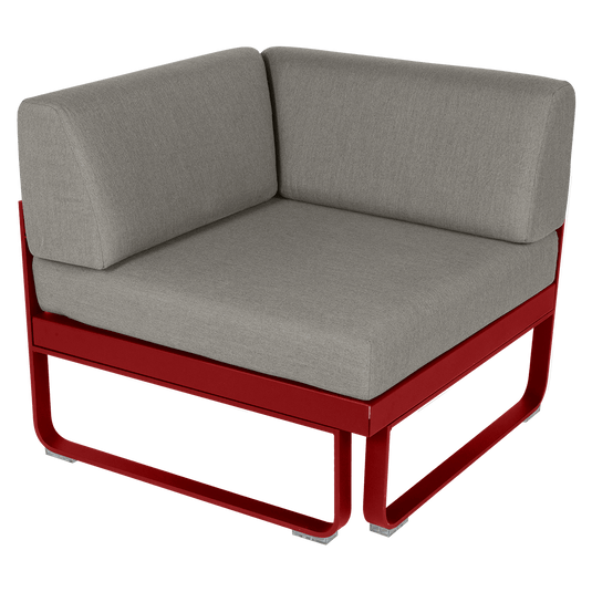 Fermob Bellevie 1-Seater Corner Module – Chilli frame with Grey Taupe fabric cushions