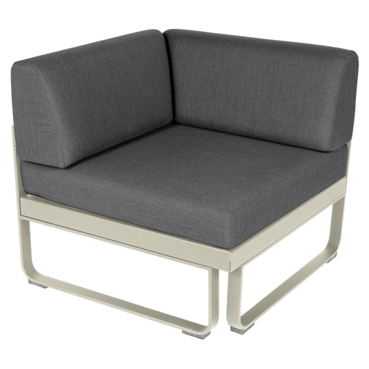 Fermob Bellevie 1-Seater Corner Module – Clay Grey frame with Graphite Grey fabric cushions