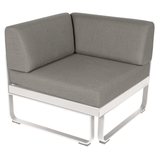 Fermob Bellevie 1-Seater Corner Module – Cotton White frame with Grey Taupe fabric cushions