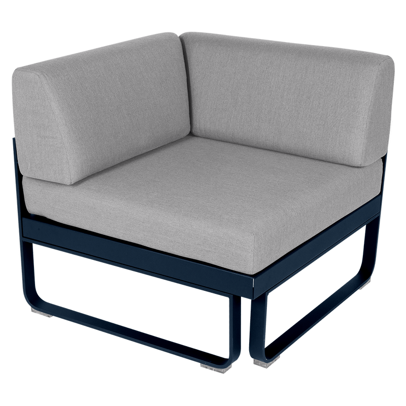 Load image into Gallery viewer, Fermob Bellevie 1-Seater Corner Module – Deep Blue frame with Flannel Grey fabric cushions

