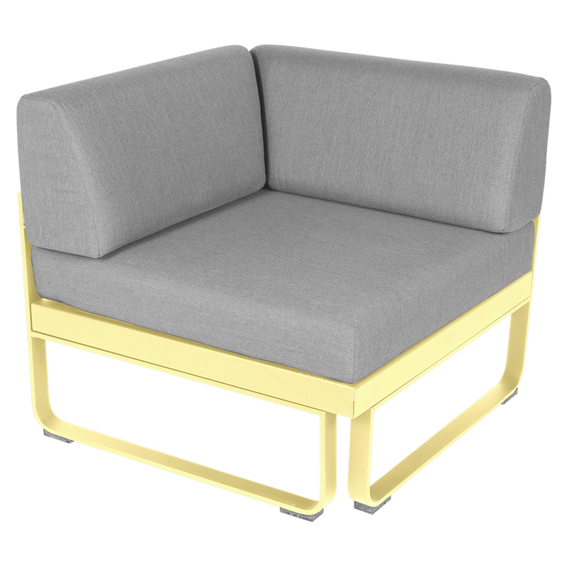 Load image into Gallery viewer, Fermob Bellevie 1-Seater Corner Module – Frosted Lemon frame with Flannel Grey fabric cushions
