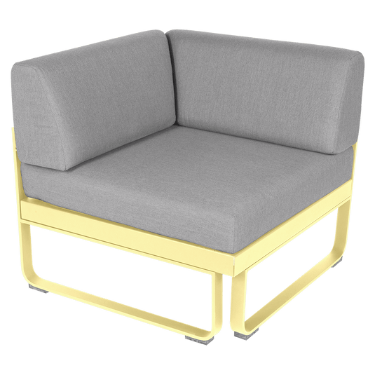 Fermob Bellevie 1-Seater Corner Module – Frosted Lemon frame with Flannel Grey fabric cushions