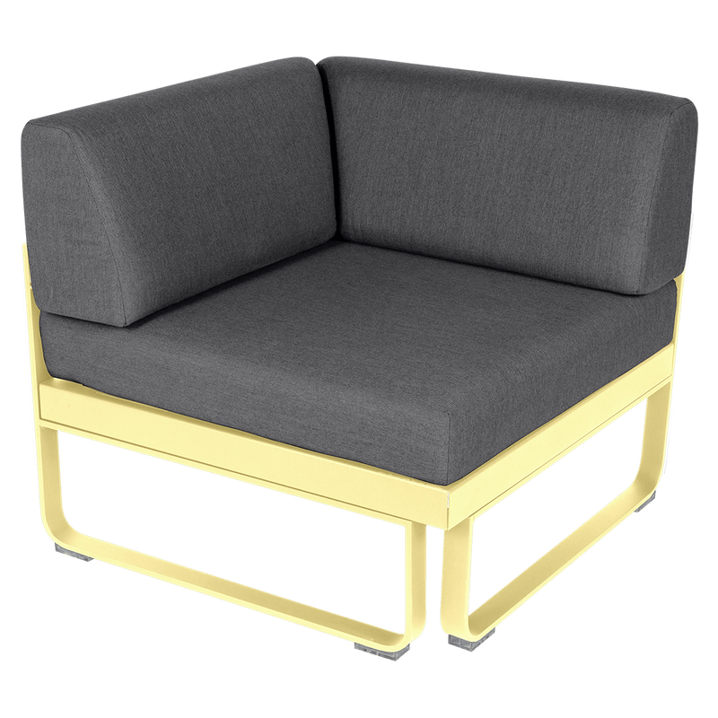 Load image into Gallery viewer, Fermob Bellevie 1-Seater Corner Module – Frosted Lemon frame with Graphite Grey fabric cushions
