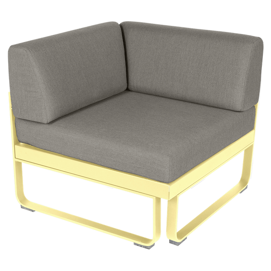 Fermob Bellevie 1-Seater Corner Module – Frosted Lemon frame with Grey Taupe fabric cushions