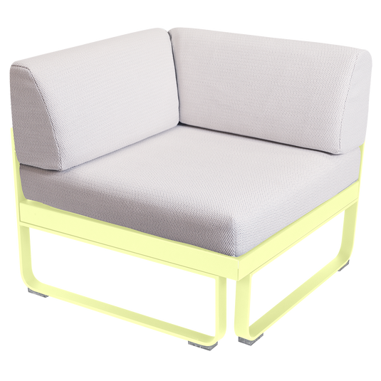 Fermob Bellevie 1-Seater Corner Module – Frosted Lemon frame with Pearl fabric cushions