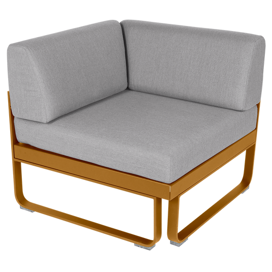 Fermob Bellevie 1-Seater Corner Module – Gingerbread frame with Flannel Grey fabric cushions