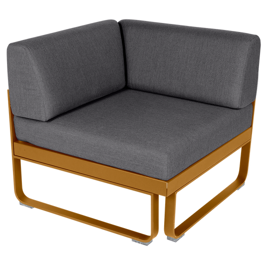 Fermob Bellevie 1-Seater Corner Module – Gingerbread frame with Graphite Grey fabric cushions