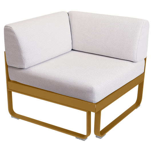 Fermob Bellevie 1-Seater Corner Module – Gingerbread frame with Pearl fabric cushions
