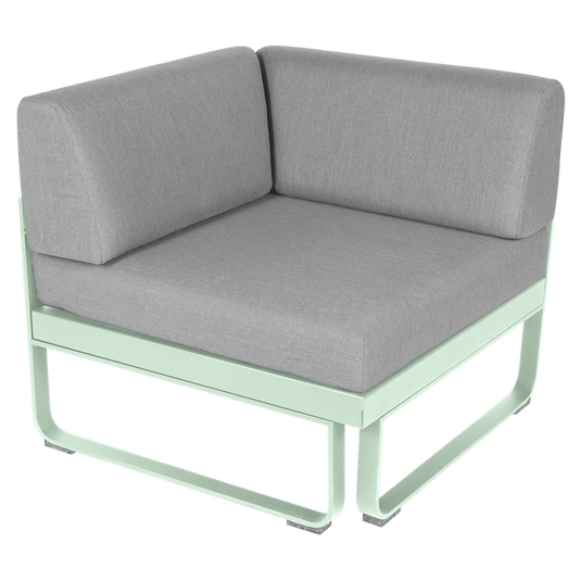 Fermob Bellevie 1-Seater Corner Module – Ice Mint frame with Flannel Grey fabric cushions