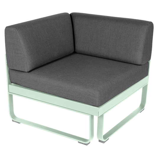 Fermob Bellevie 1-Seater Corner Module – Ice Mint frame with Graphite Grey fabric cushions